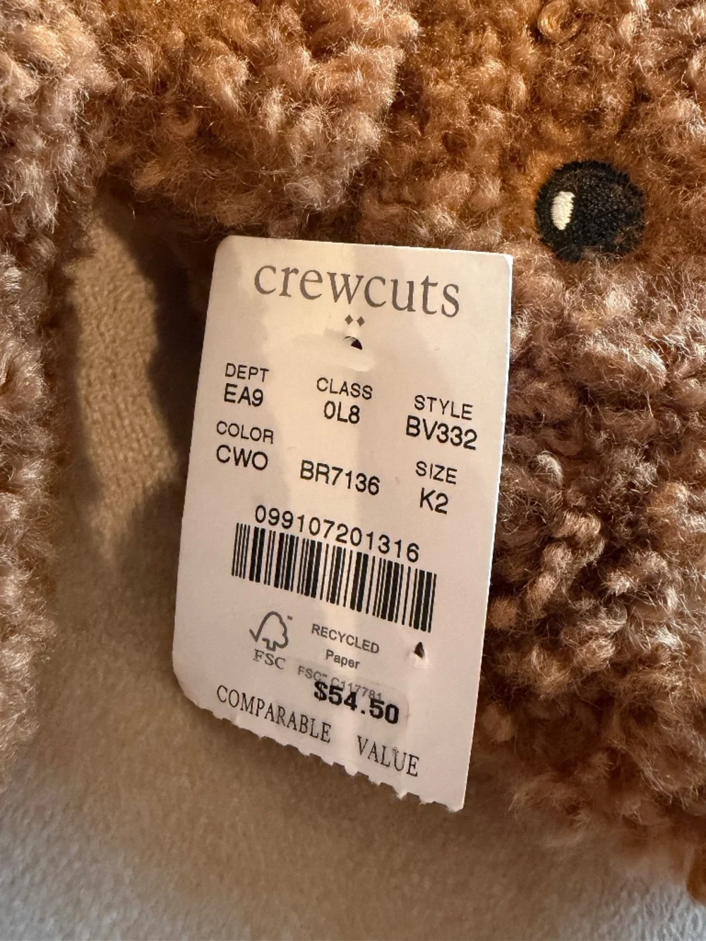 J. Crew's Crewcuts Teddie Slippers • size 2 • NWT • BV332